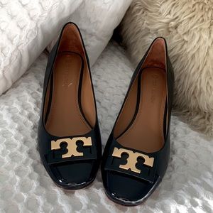 TORY BURCH - Black Wedge Heels Size 7